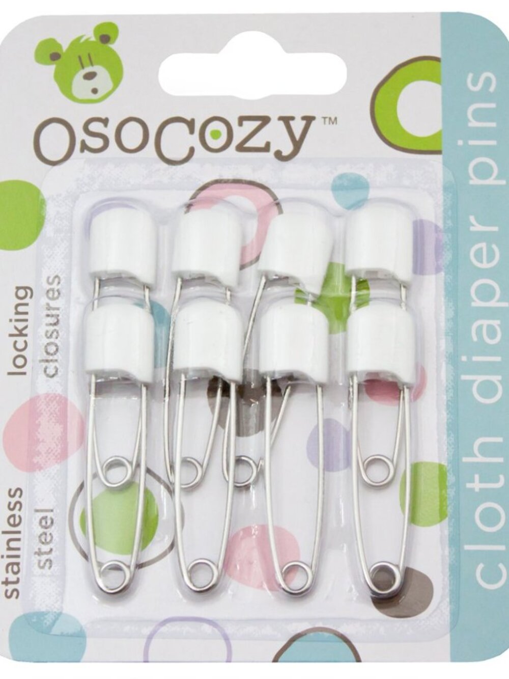 Diaper Pins - 8 Pack White - Sturdy, Stainless Steel Diaper Pins with Safe Locki